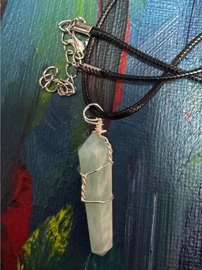 Handcrafted Amazonite Crystal Pendant Necklace - Wire Wrapped